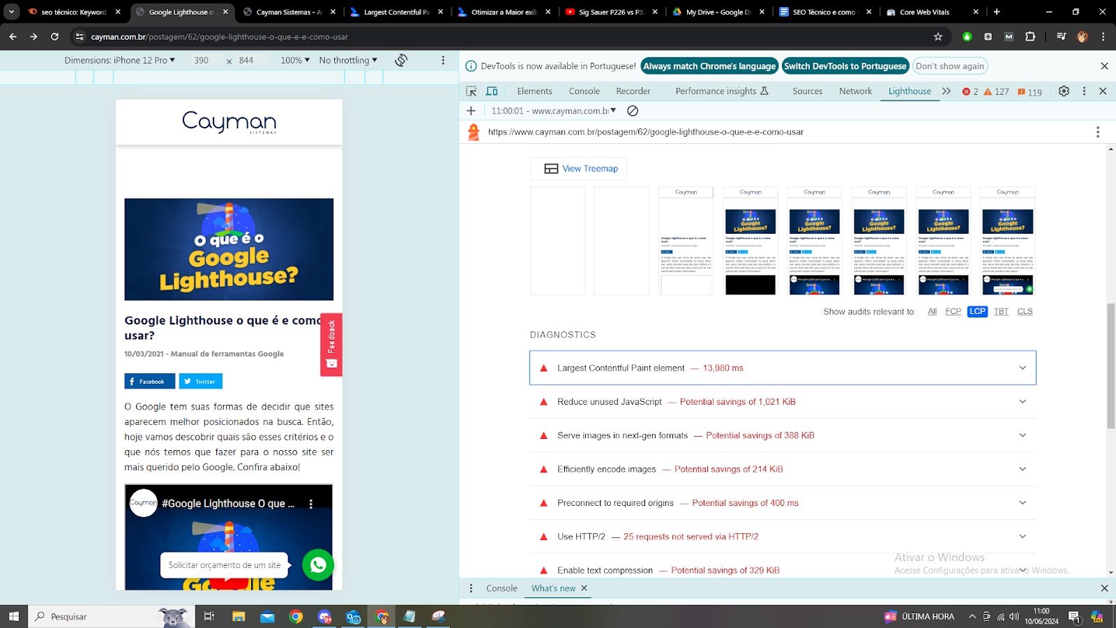 Teste de Performance Google Lighthouse